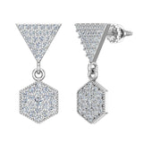 Hexagon Diamond Dangle Earrings 14K Gold-I,I1 - White Gold