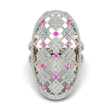 14K Gold Two-Tone Oval Shape Pink Sapphire and Diamond V Shank Cocktail Ring 1.40 ctw Glitz Design (I,I1) - White Gold