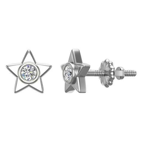 0.10 ct Diamond Earrings Star Shape Studs Bezel Settings 10K Gold-J,SI2 - White Gold