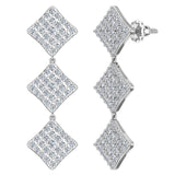 Square Diamond Chandelier Earrings Waterfall Style 14K Gold-I,I1 - White Gold