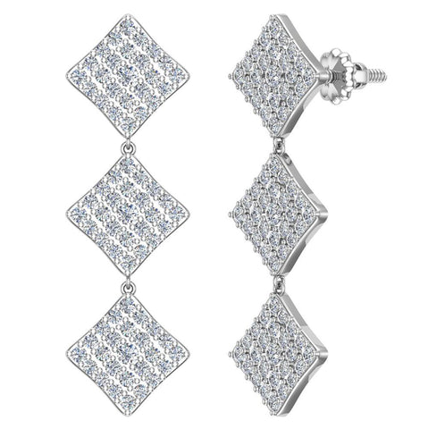 Square Diamond Chandelier Earrings Waterfall Style 14K Gold-I,I1 - White Gold