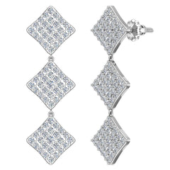 Square Diamond Chandelier Earrings Waterfall Style White Gold