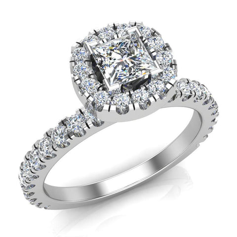 Princess diamond engagement rings cushion halo 14K 1.05 ctw SI - White Gold