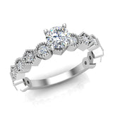 Designer milgrain Round brilliant diamond engagement ring 14K Gold 0.70 CT SI - White Gold