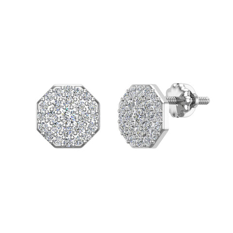 Neolithic Hexagon Pave Diamond Stud Earrings 1/2 ct 14K Gold-G,SI - White Gold