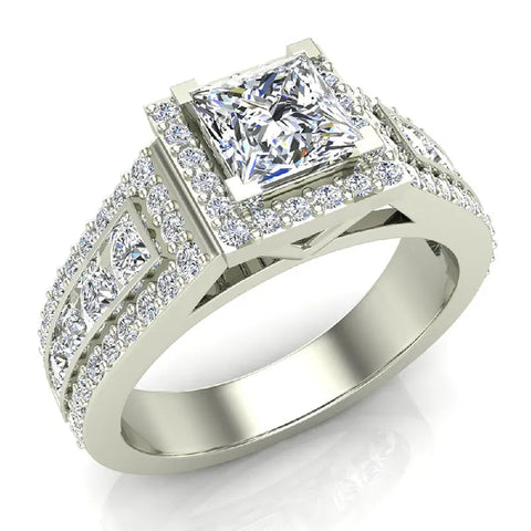 Princess Cut Diamond Engagement Ring Halo Rings 18K Gold 1.82 ct-G,SI
