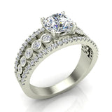 Diamond Rows Bezel Shank Wide Engagement Ring 1.44 Ct 18K Gold-G,SI - White Gold