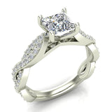 Princess-Cut Solitaire Diamond Braided Shank Engagement Ring 18K Gold (G,VS) - White Gold