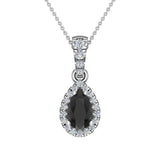 Pear Cut Black Diamond Halo Diamond Necklace 14K Gold-G,I1 - White Gold