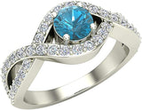 Blue & White Diamond Engagement Ring 14k Gold 0.80 ct - White Gold