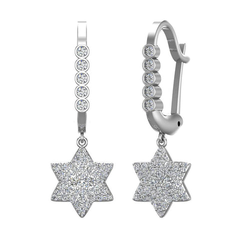 Star of David Diamond Dangle Earrings Dainty Drop Style 14K Gold-I,I1 - White Gold