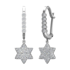 Star of David Diamond Dangle Earrings Dainty Drop Style White Gold