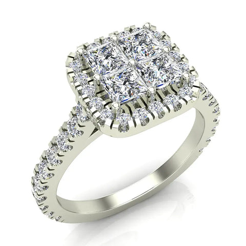 Princess Cushion Halo Diamond Engagement Ring 1.38 ctw 18K Gold-G,SI - White Gold