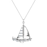 Sailboat Diamond Necklaces for Women 14K Gold - Boat Accessories-L,I2 - White Gold