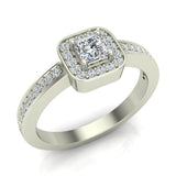 Princess Cut Diamond Ring Promise Style Petite Cushion Halo 14K Gold 0.39 ctw (I,I1) - White Gold