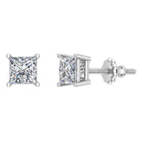 Diamond Earrings for Women Men Princess Cut 14K Gold Ear stud-G,VS2 - White Gold