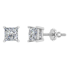 Diamond Earrings for Women Men Princess Cut 14K White Gold