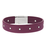 Stainless Steel Crystal Accent Leather Bracelet
