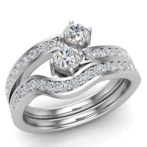 Round Diamond Two-Stone Diamond Wedding Ring Set for Women 14K Gold-G,VS
