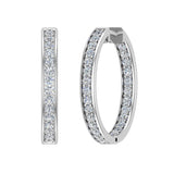 18K Gold Hoop Earrings 26mm Diamond Line Setting Click-in Lock-G,VS - White Gold