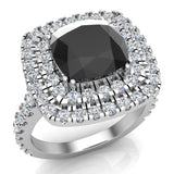 Cushion cut engagement rings women Black diamond halo 3 ctw I1 - White Gold