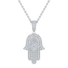Hamsa Hand Pendant Diamond Necklace for Men/Women White Gold