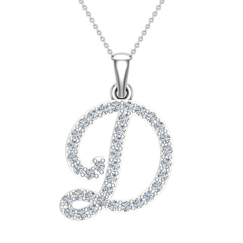 Initial pendant D Letter Charms Diamond Necklace 18K Gold-G,VS - White Gold