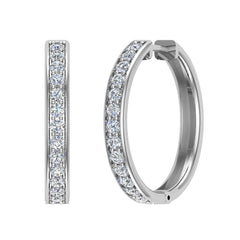 14K Gold Hoop Earrings 26mm Diamond Line Setting Secure Click-in Lock-I,I1 White Gold