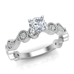 Designer Paisley Round Diamond Engagement Ring White Gold 