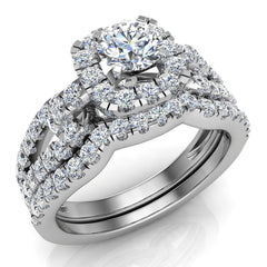 Wedding Ring Set Accented Diamond Loop Shank 1.00 - 1.05 ctw Carat White Gold