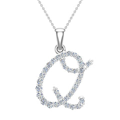 Initial pendant Q Letter Charms Diamond Necklace White Gold