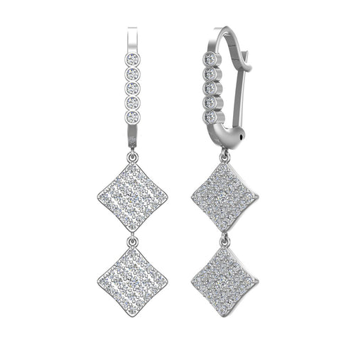 Square Diamond Dangle Earrings Dainty Drop Style 18K Gold 1.10 ct-G,VS - White Gold