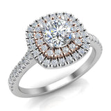0.88 ct Cushion Halo Diamond Engagement Ring Rose Gold Highlight 14K White Gold (I,I1) - White Gold