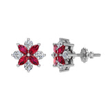 July Birthstone Ruby Earrings Marquise & Round 14K Gold 0.90 cttw-I,I1 - White Gold