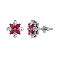 July Birthstone Ruby Earrings Marquise & Round 0.90 cttw-I,I1 White Gold