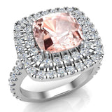 Cushion cut engagement rings women Morganite diamond halo 3 ctw SI - White Gold