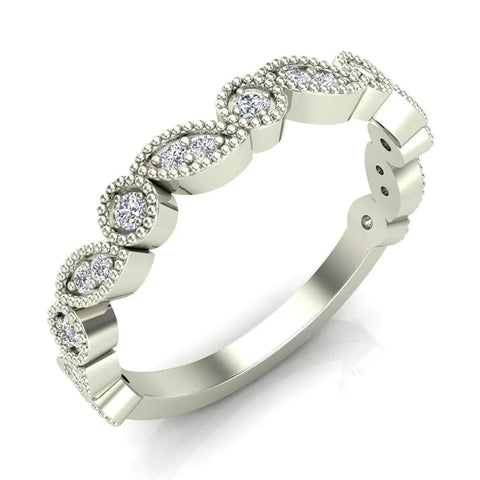 Stacking Circle & Marquee designer Milgrain Diamond Wedding Band 0.22 Ctw 18K solid Gold (G,SI) - White Gold