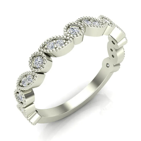 Stacking Circle & Marquee designer Milgrain Diamond Wedding Band 0.22 Ctw 14K solid Gold (G,I1) - White Gold