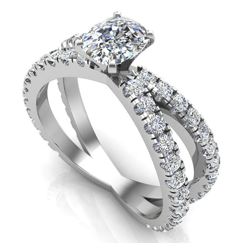 X Cross Split Shank Cushion Diamond Engagement Ring 1.75 ct-18K Gold - White Gold