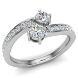 14K Gold Ring Diamond Engagement Ring for Women 2-Stone-(G,VS) - White Gold