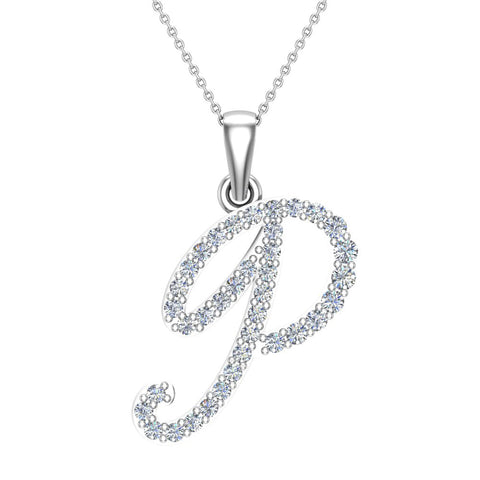 Initial pendant P Letter Charms Diamond Necklace 18K Gold-G,VS - White Gold