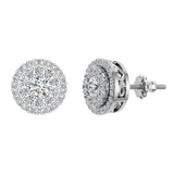 Double Halo Cluster Diamond Earrings 1.01 ct 18k Gold-G,VS - White Gold
