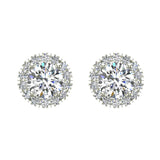 Highlighted Cone Halo Diamond Earrings Stud 14K Gold 3.8mm Center-G,SI - White Gold