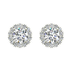 Highlighted Cone Halo Diamond Earrings Stud White Gold