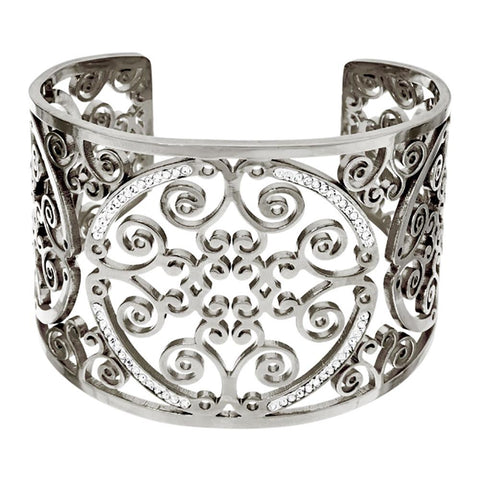 Stainless Steel Medallion Cut-out Crystal Cuff