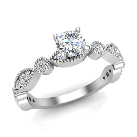 Circle Marquee Design Round Diamond Engagement Ring 18K Gold 0.70 CT VS - White Gold