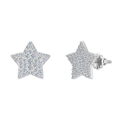 Star Shape Diamond Cluster Stud Earrings 0.50 ct 14K White Gold