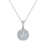 Diamond Necklaces for Women Round Double Halo Pendant 14K Gold-L,I2 - White Gold