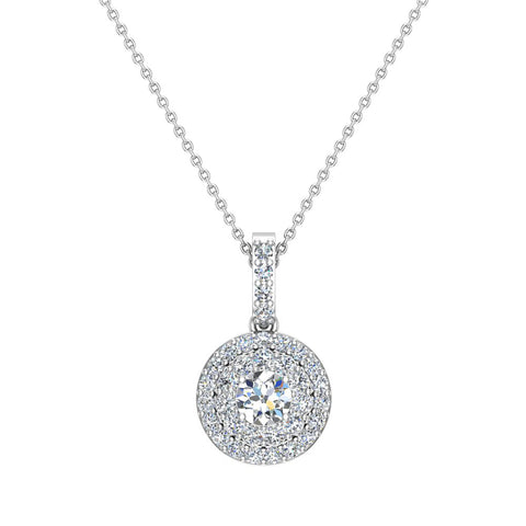 Diamond Necklaces for Women Round Double Halo Pendant 14K Gold-L,I2 - White Gold