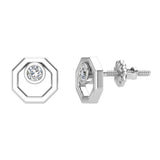 Diamond Earrings Octagon Shape Studs Bezel Settings 10K Gold-J,SI2-I1 - White Gold